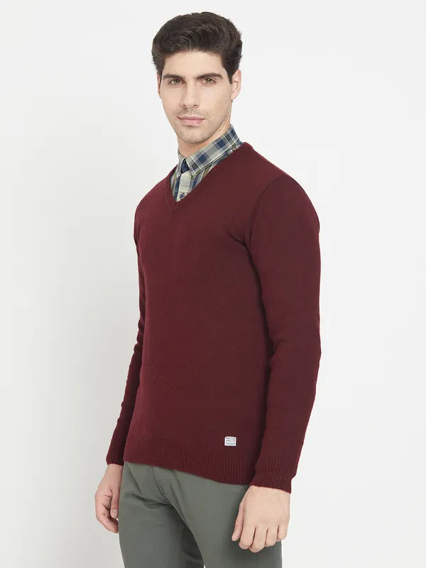 Maroon Acrylic Full Sleeve Pullover Sweater