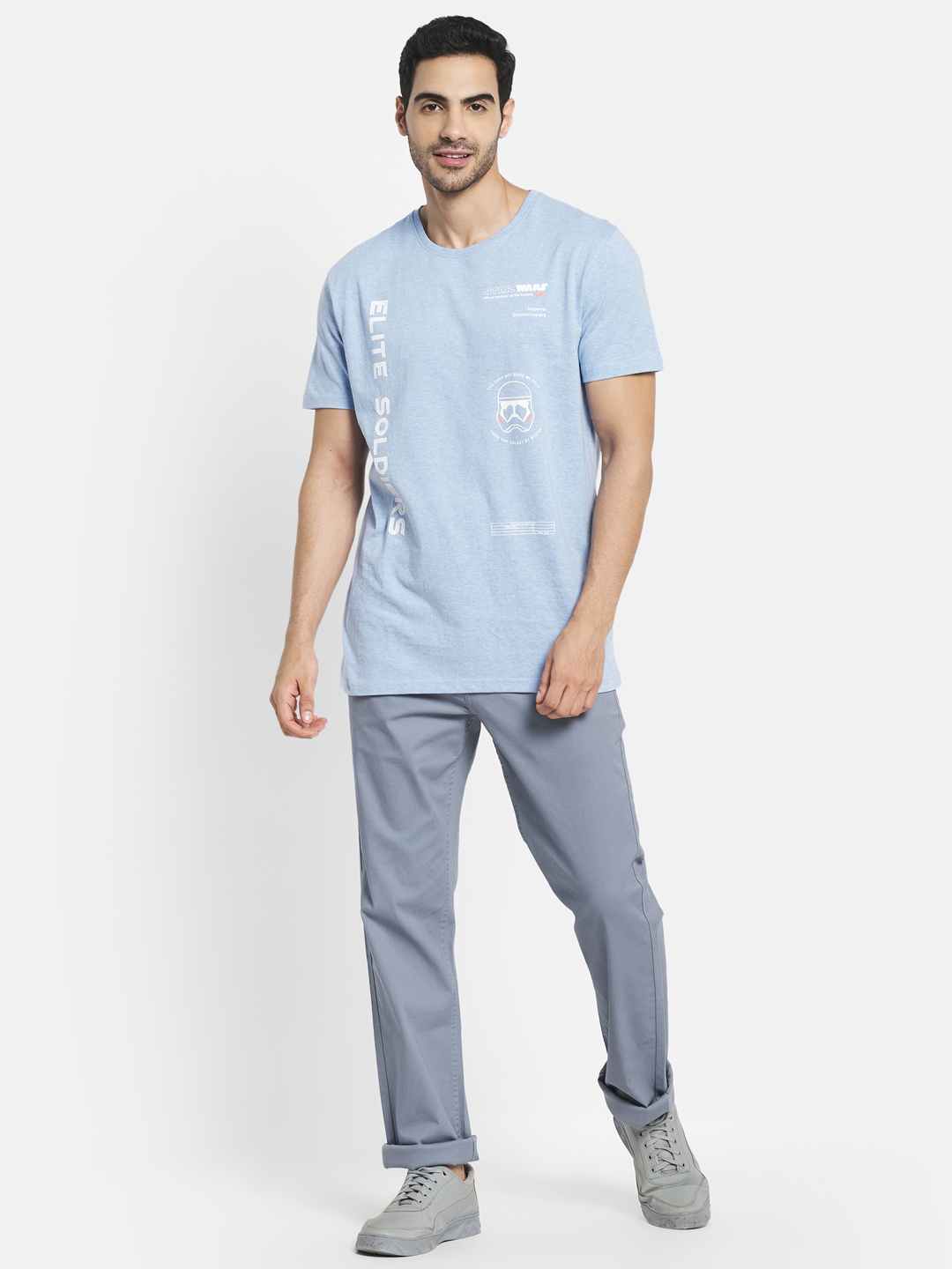 Octave Men Blue Typography Star Wars Printed Raw Edge T-Shirt