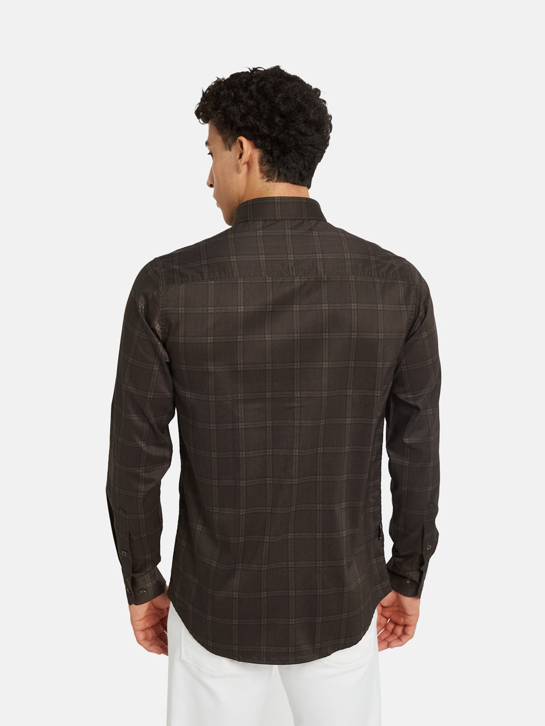 METTLE Men Checked Spread Collar Cotton Casual Shirt