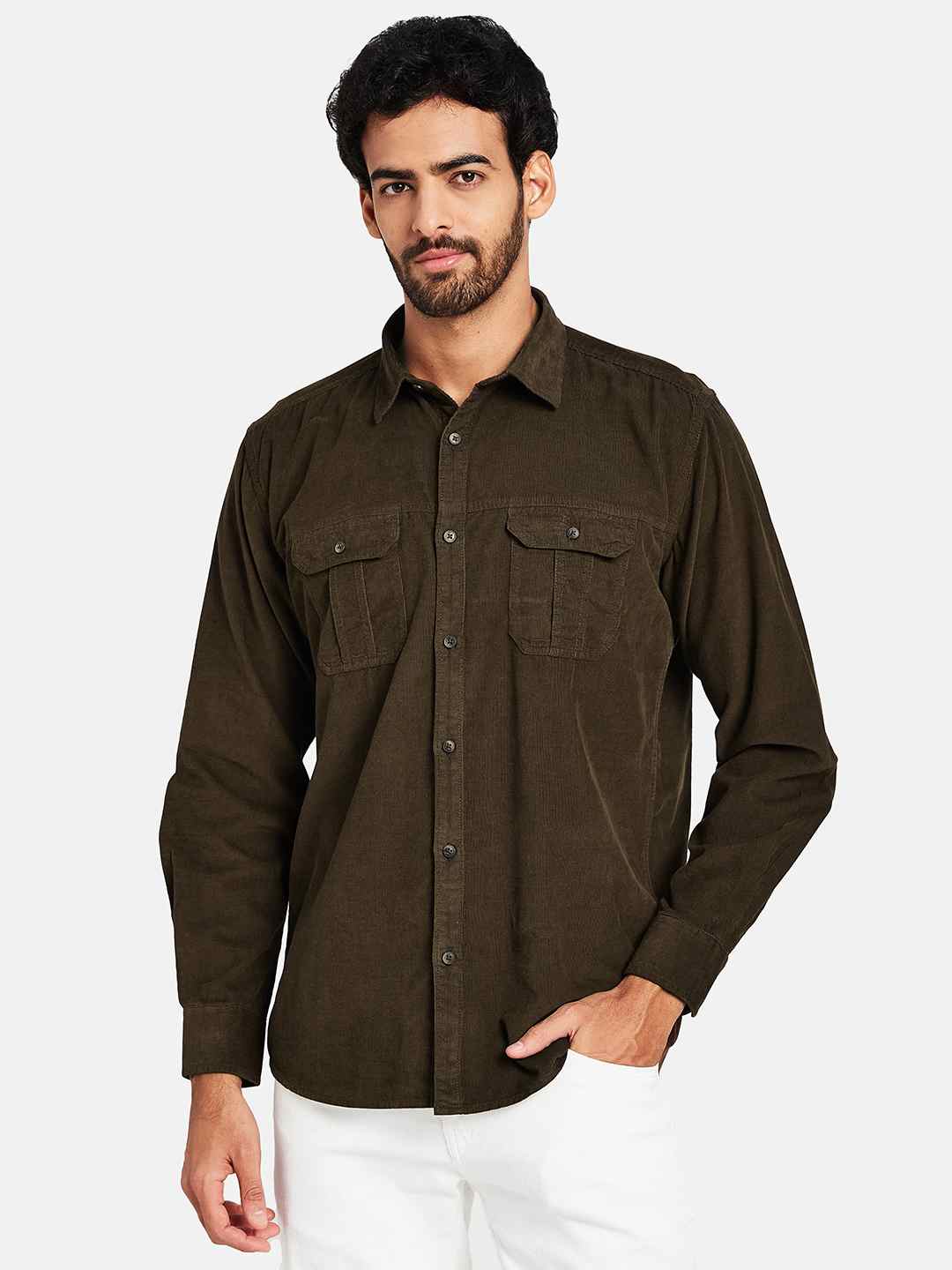 Mettle Spread Collar Long Sleeves Casual Cotton Shirt