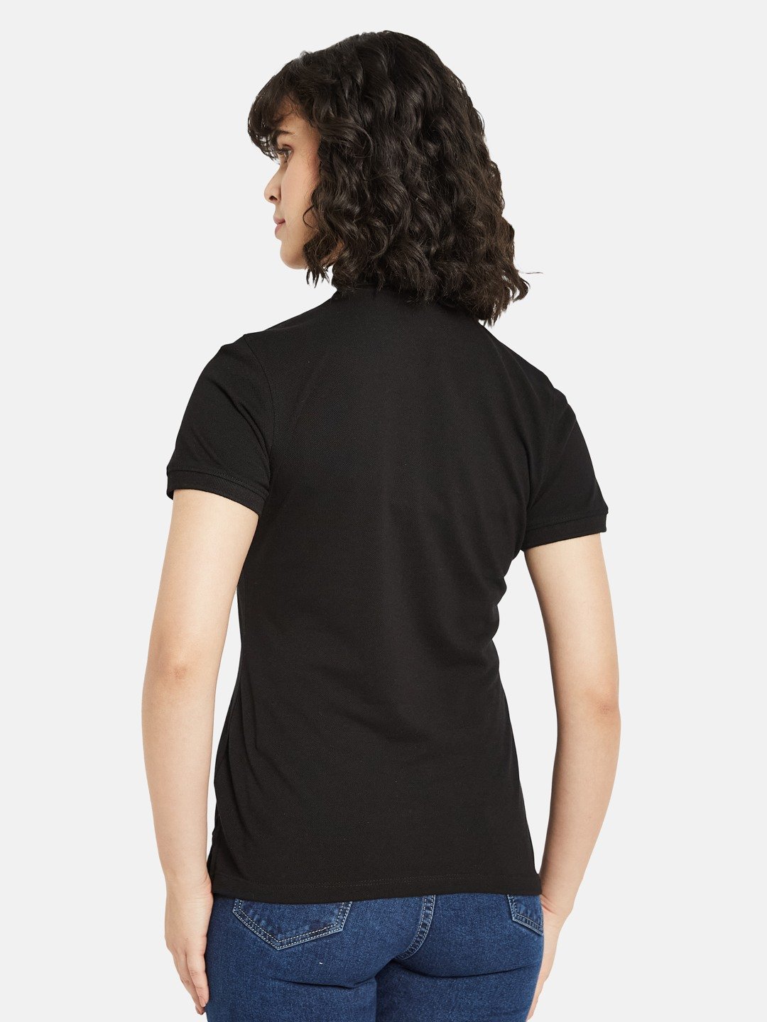 METTLE Women Solid Polo Collar Cotton T-shirt