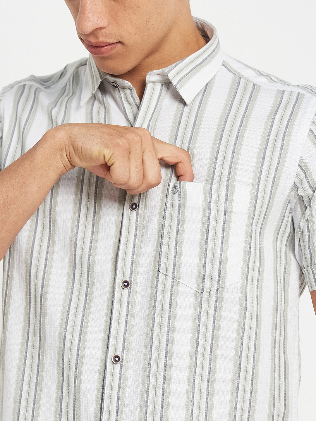 METTLE SS25 Striped Cotton Spread Collar Casual Shirt