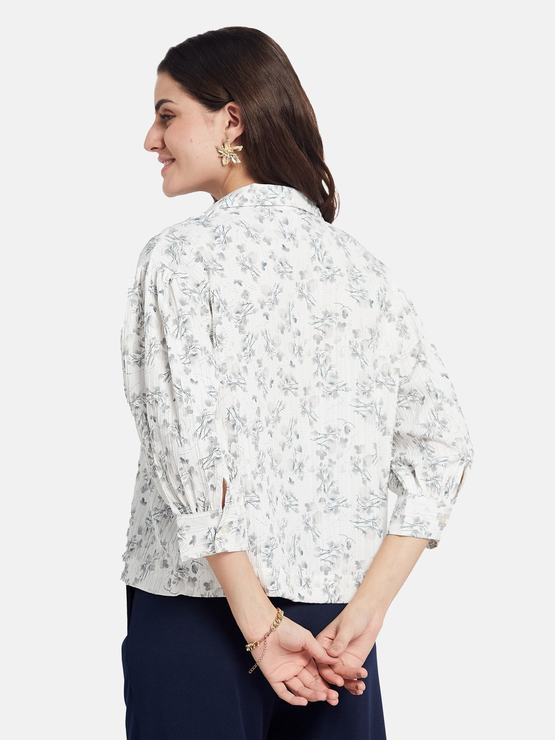 METTLE Women Floral Printed Cotton Shirt Style Top