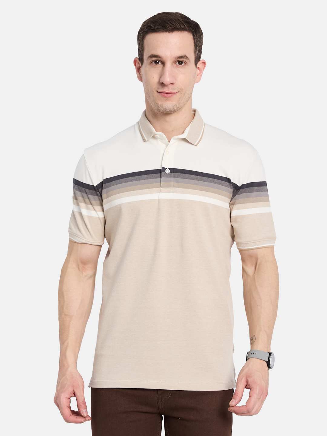 Octave Men Colourblocked Polo Collar T-shirt