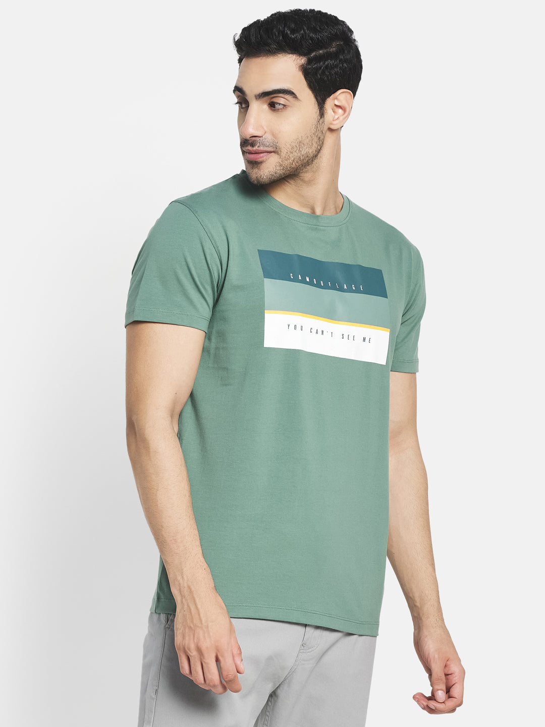 Octave Men Olive Green Typography Printed T-Shirt