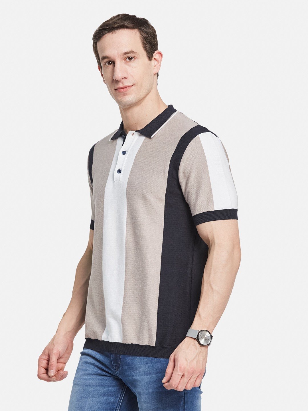 METTLE Men Colourblocked Polo Collar T-shirt
