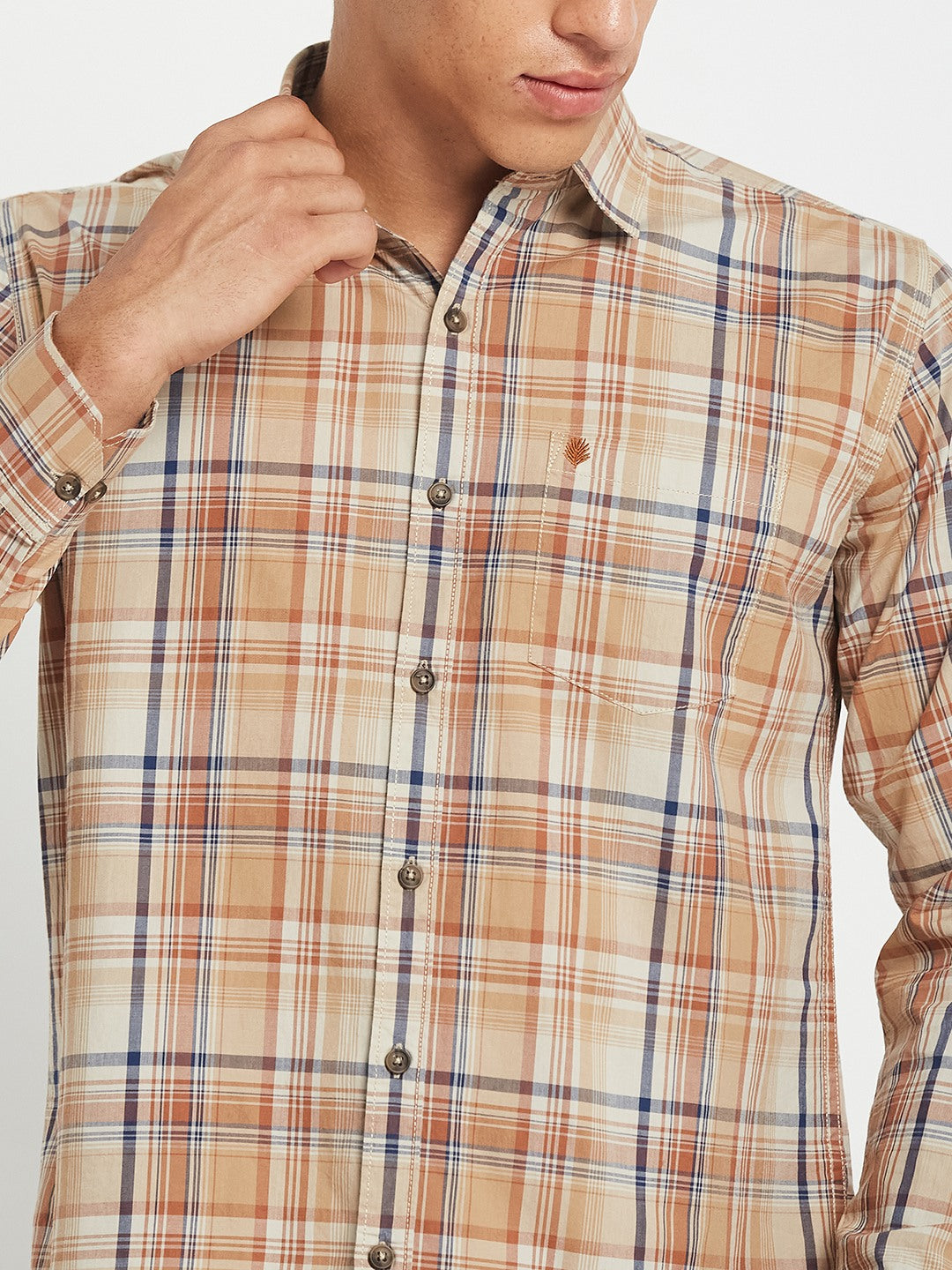 METTLE SS25 Checked Cotton Spread Collar Casual Shirt