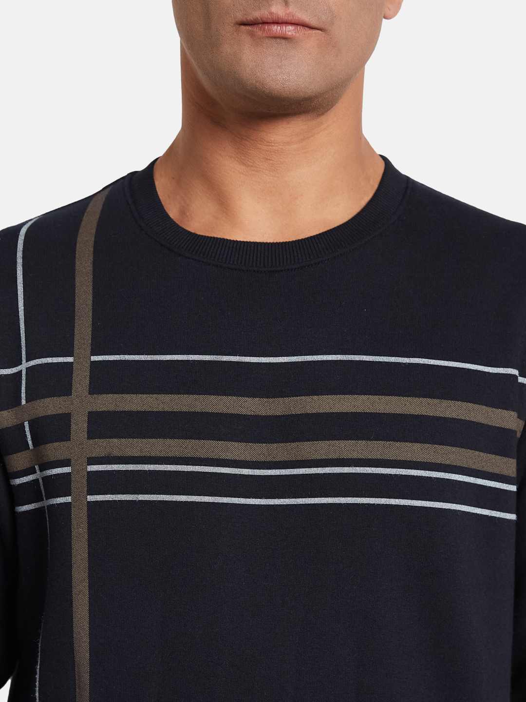 Octave Men Striped Round Neck Sweatshirt