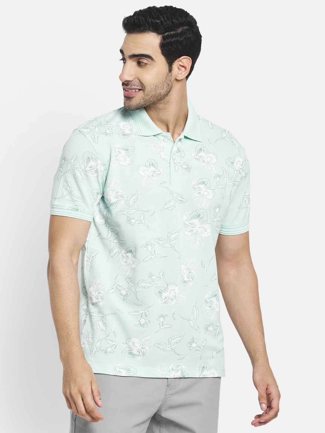 Octave Men Green Polo Collar T-Shirt