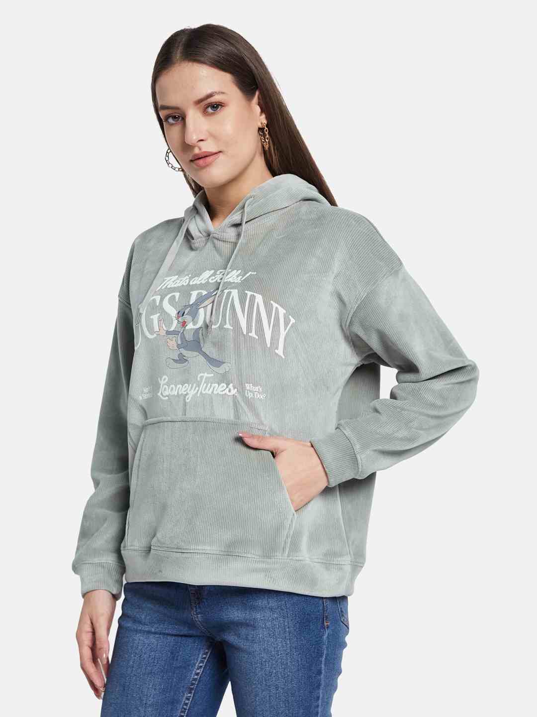 METTLE Women Graphic Printed Hooded Sweatshirt