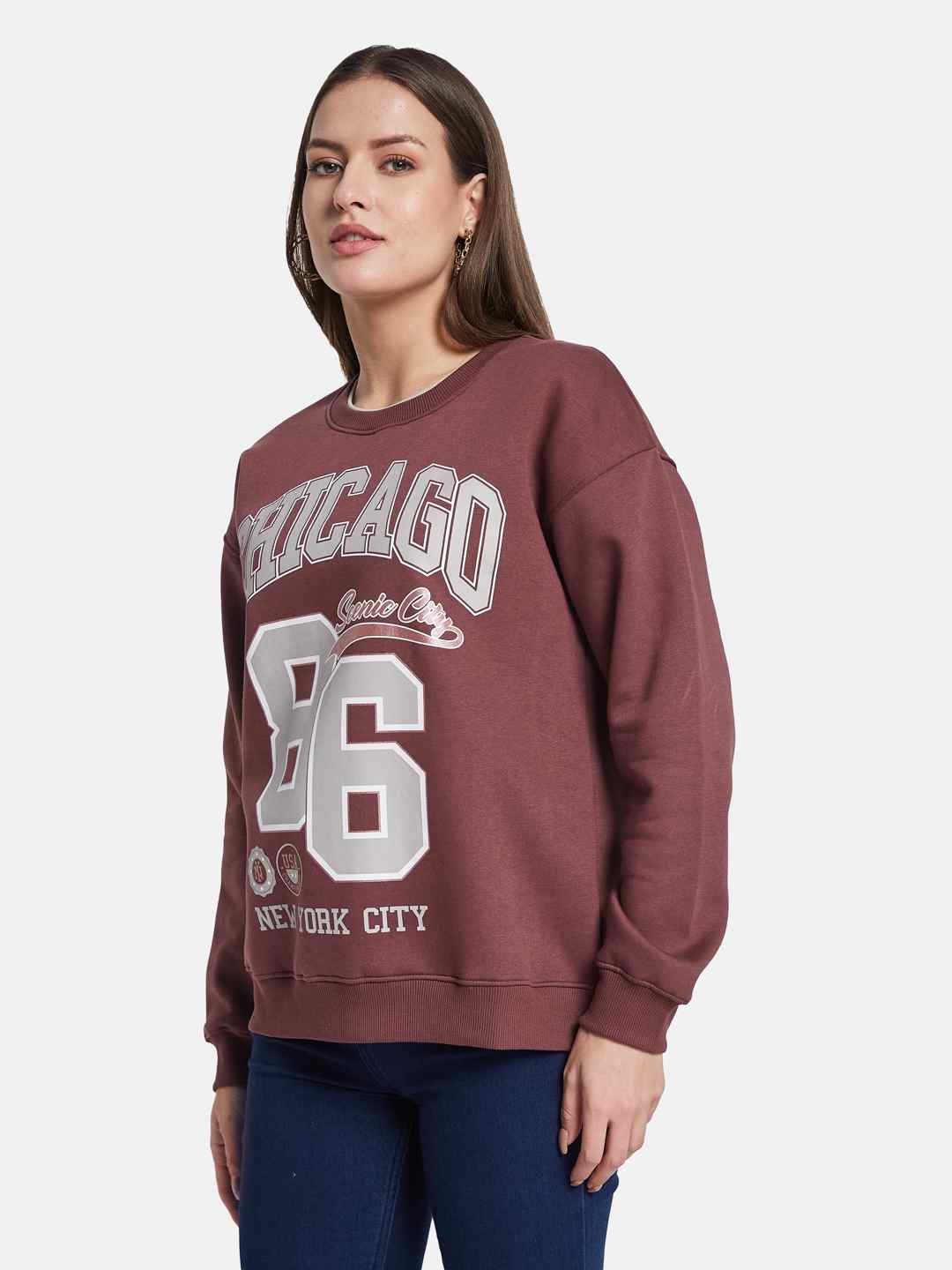 METTLE Women Cotton Printed Sweatshirt