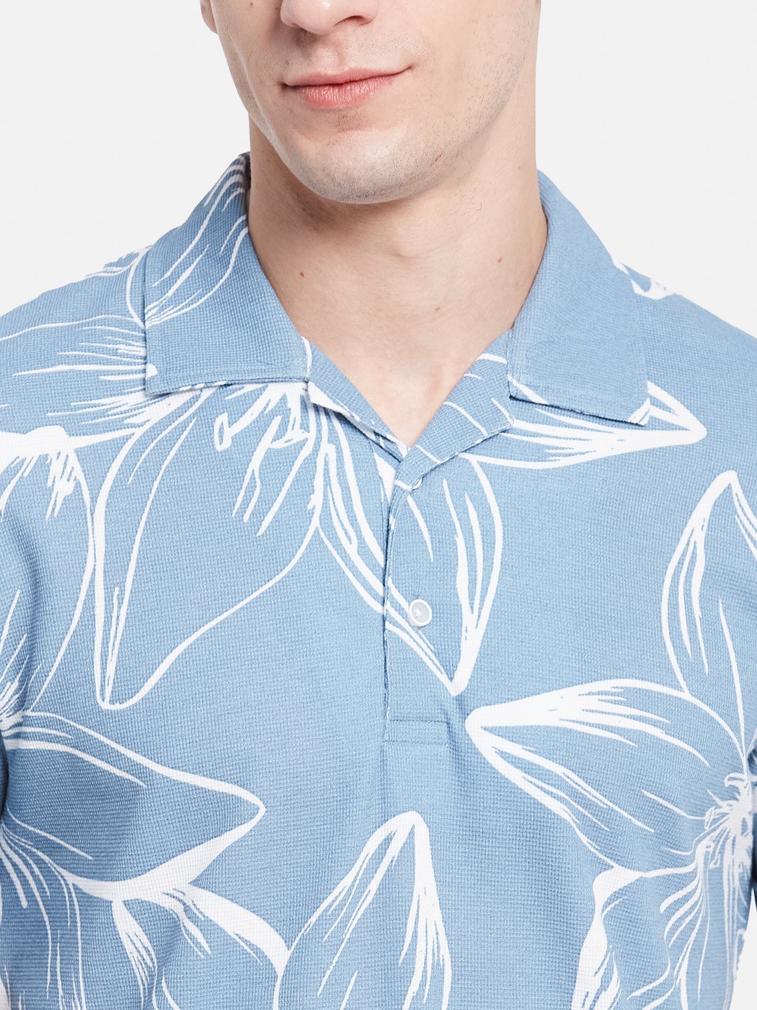 Octave Men Floral Printed Polo Collar Tropical T-shirt