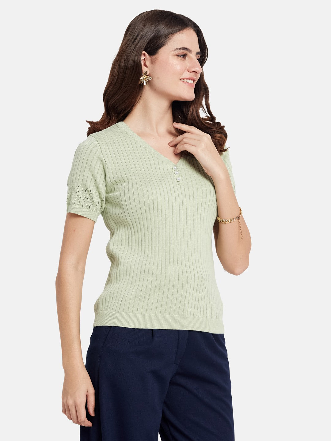 METTLE Self Design Printed V-Neck Cotton T-shirt