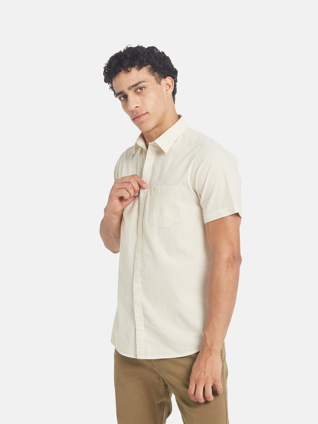 METTLE Striped Short Sleeves Cotton Casual Shirt