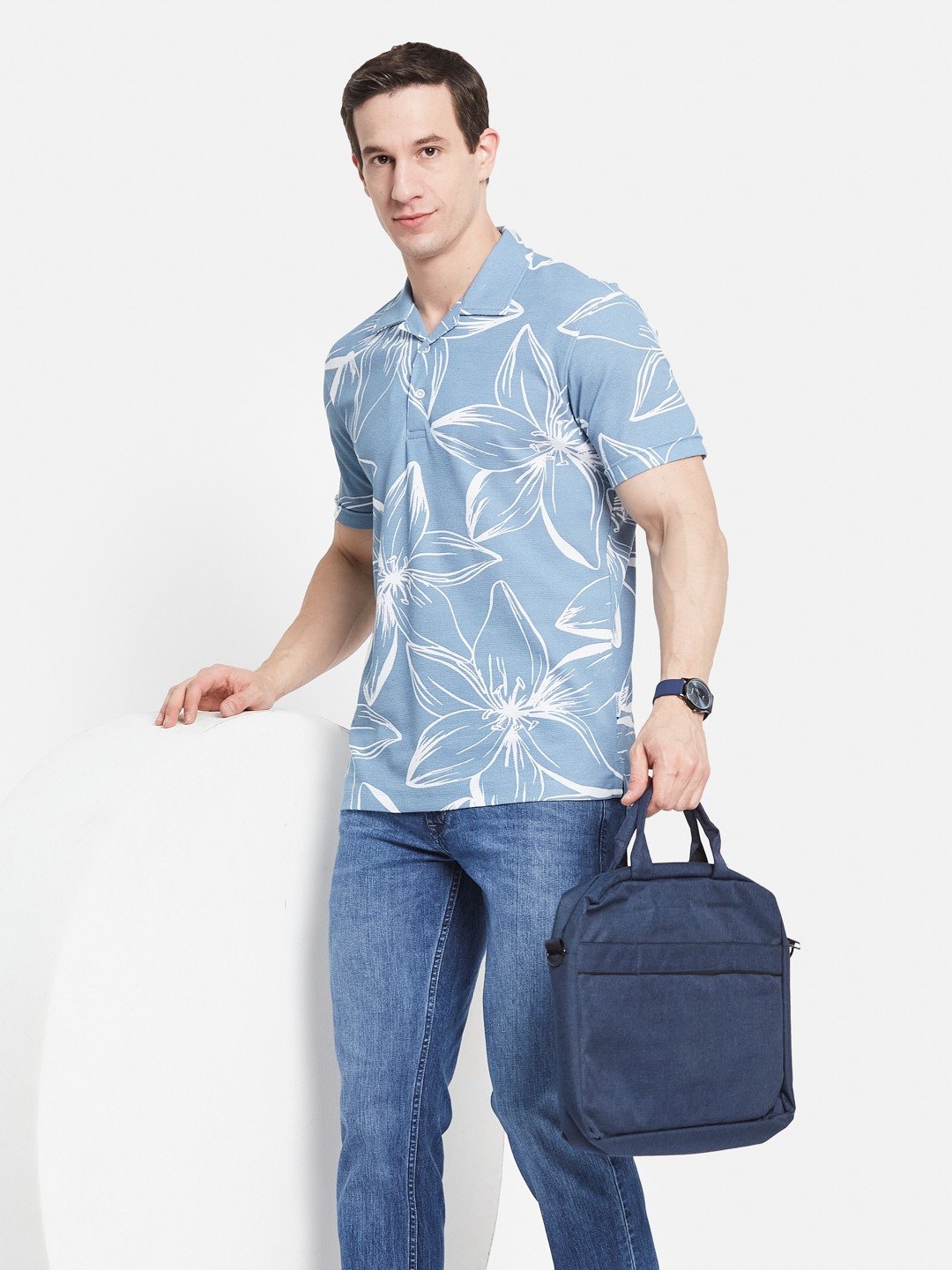 Octave Men Floral Printed Polo Collar Tropical T-shirt