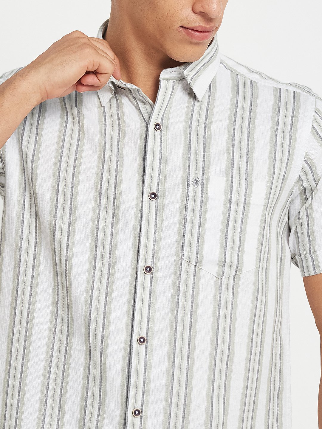METTLE SS25 Striped Cotton Spread Collar Casual Shirt