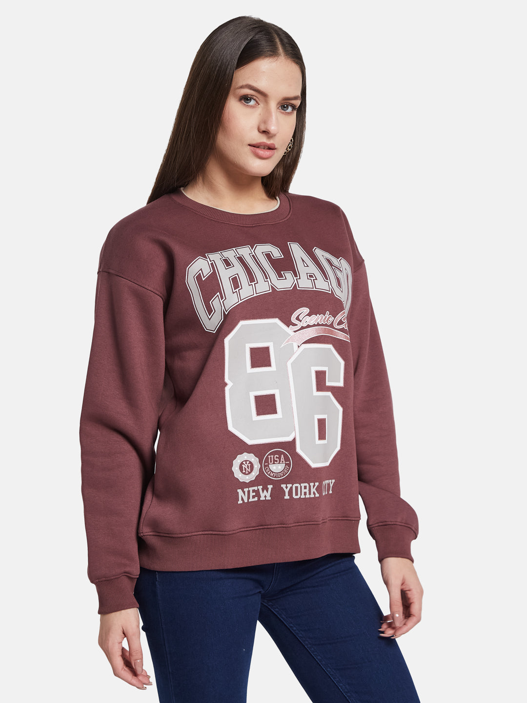 METTLE Women Cotton Printed Sweatshirt