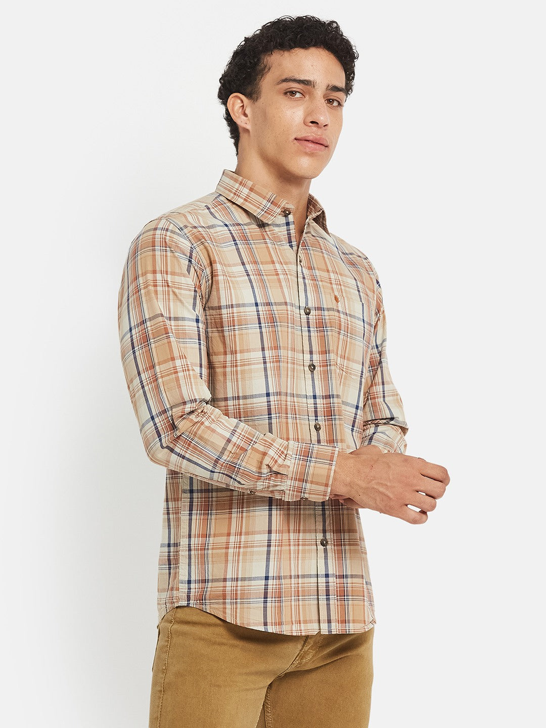 METTLE SS25 Checked Cotton Spread Collar Casual Shirt