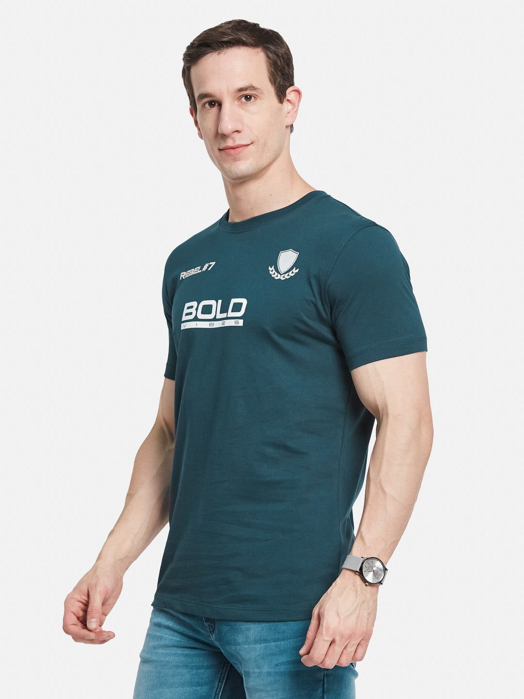 BACK  PRINT ROUND NECK SINGLE JERSEY KNIT T-SHIRT