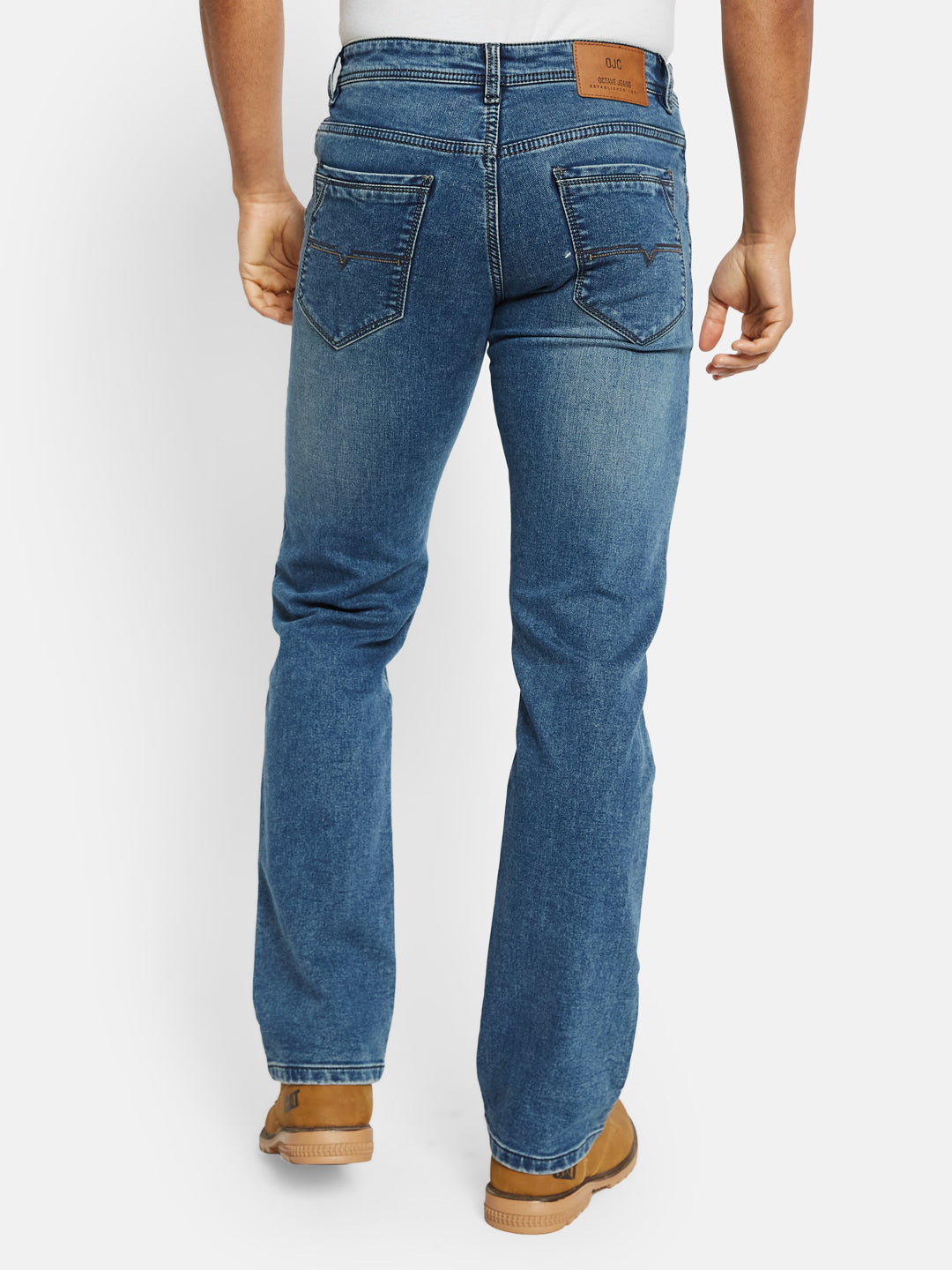 Octave Men Straight Fit Low Distress Light Fade Stretchable Jeans