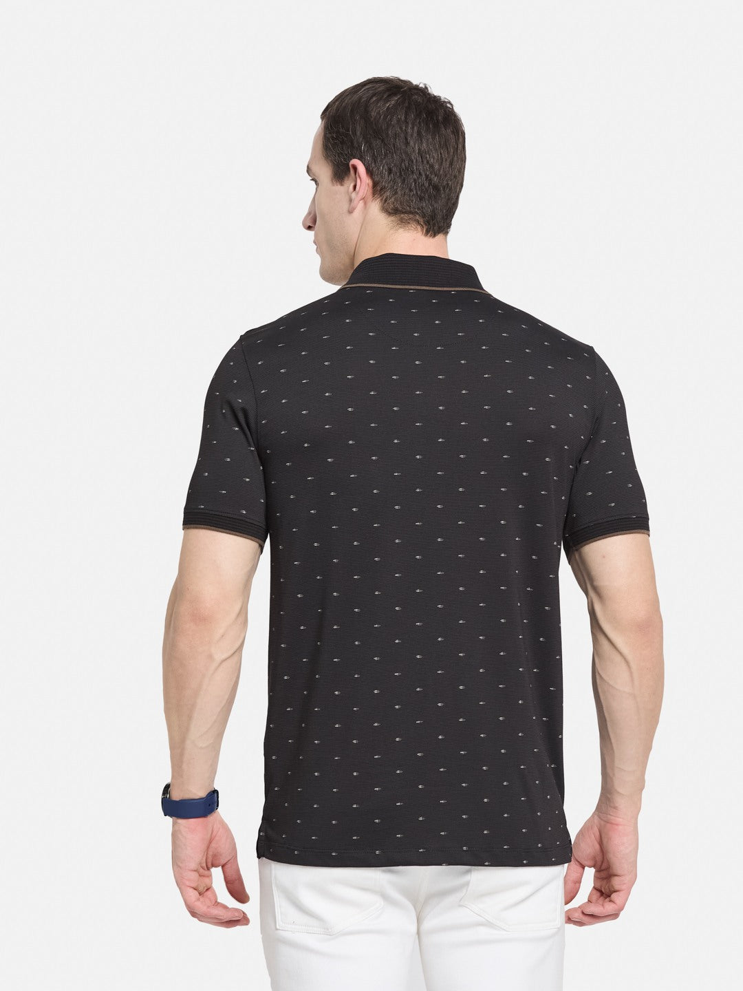 AOP MOTIF PRINT POLO NECK COTTON T-SHIRT
