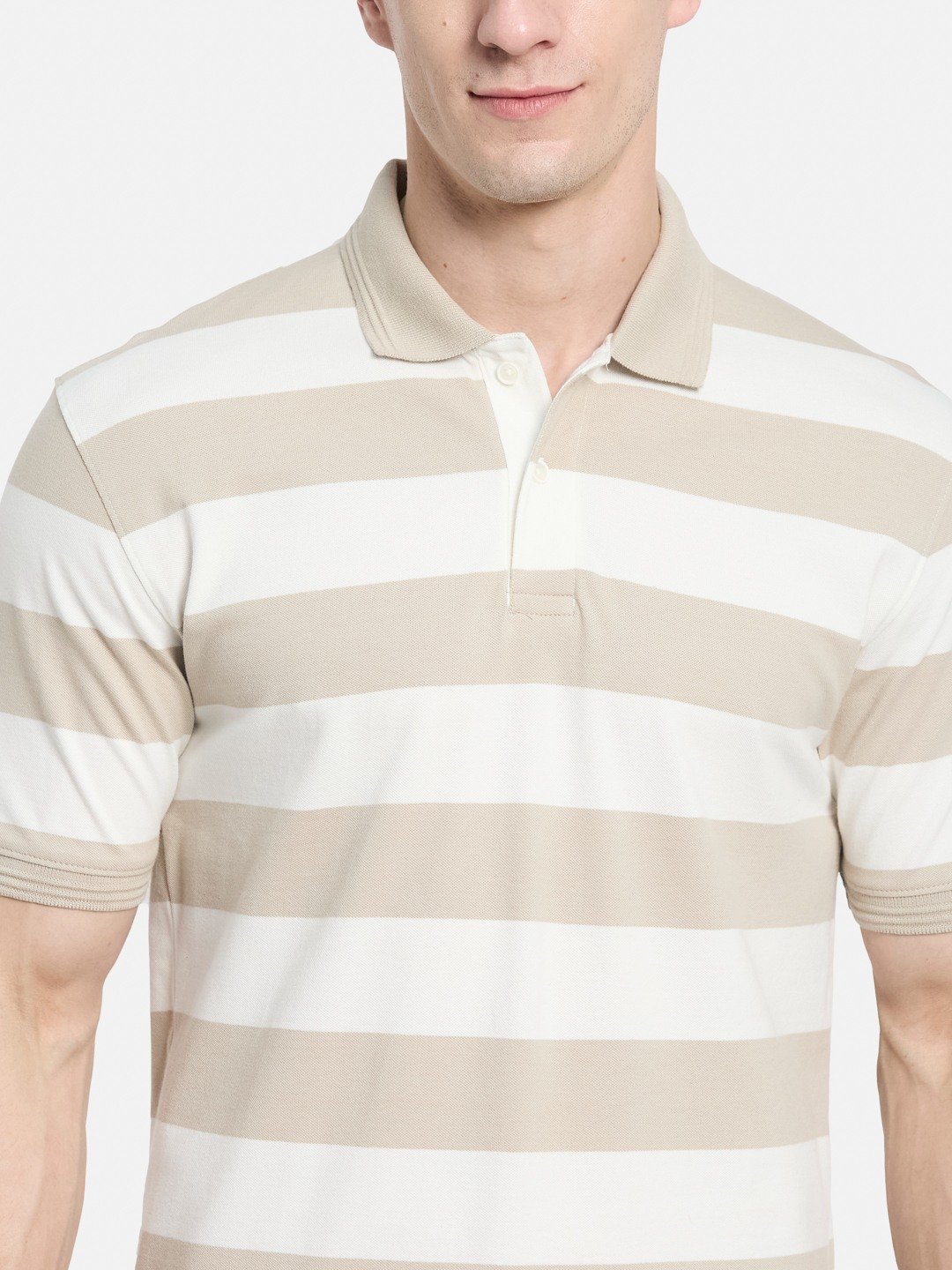STRIPE POLO NECK PIQUE LYCRA T-SHIRT