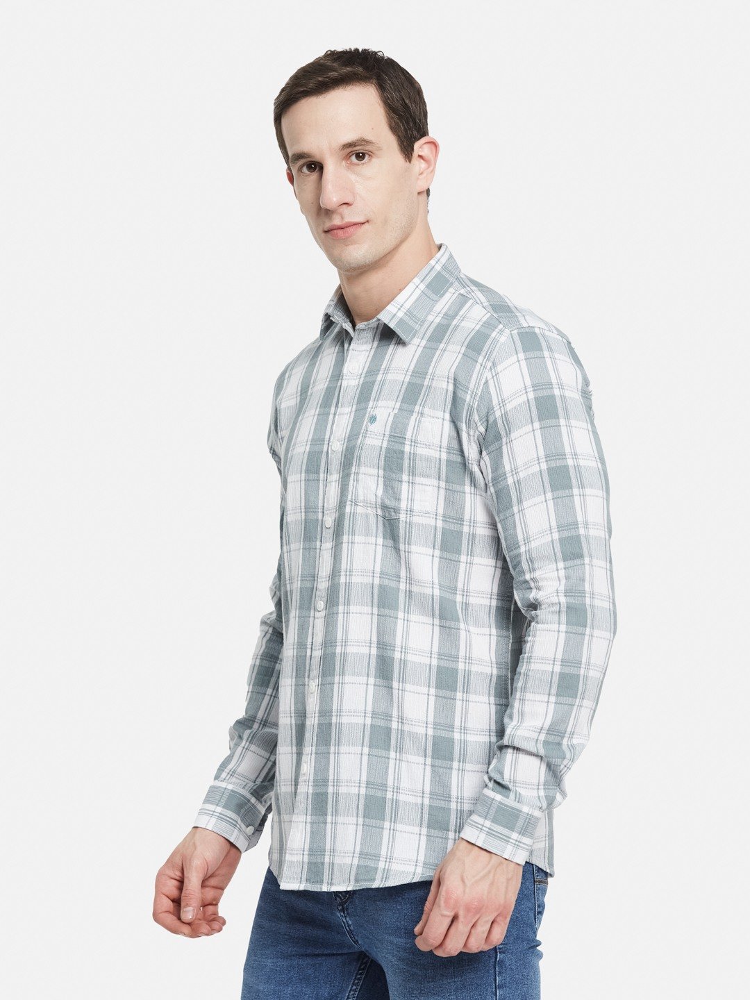 METTLE Men Spread Collar Tartan Checked Cotton Casual Shirt