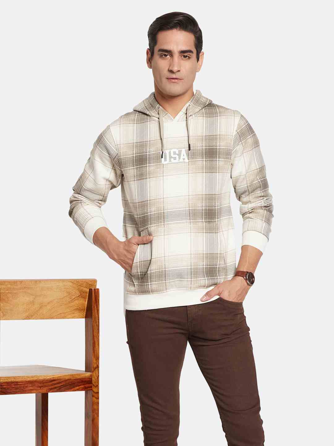 Octave Men Colourblocked Hooded Sweatshirt