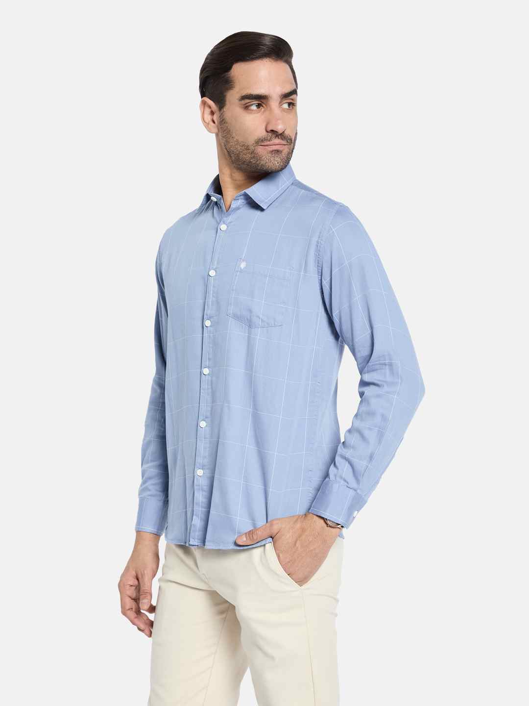 METTLE Men Spread Collar Checked Cotton Casual Shirt