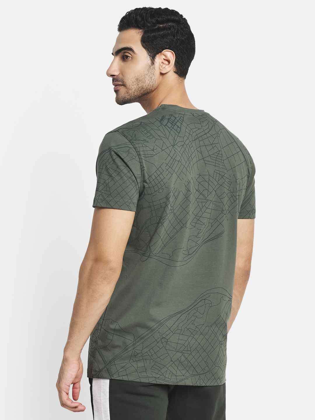 Octave Men Olive Green  Goblin Blue Typography Printed Raw Edge T-Shirt