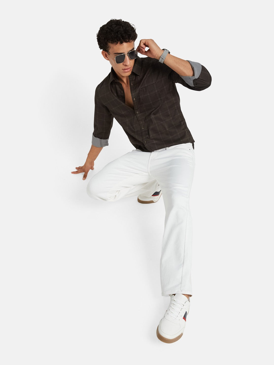 METTLE Men Checked Spread Collar Cotton Casual Shirt