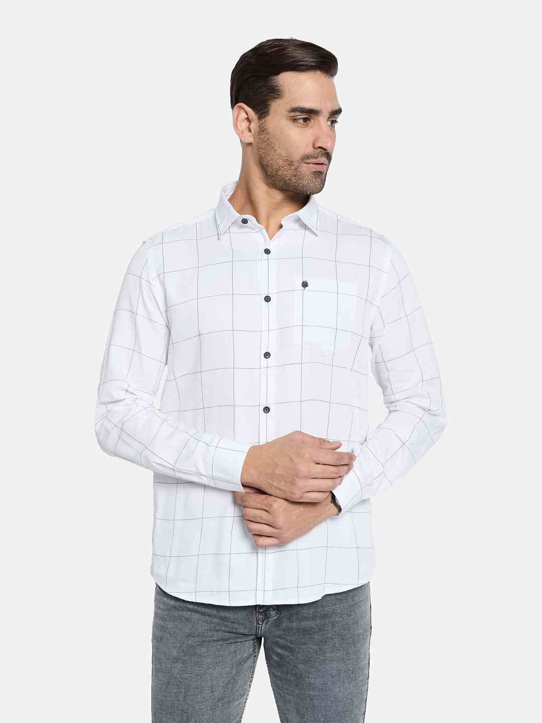 METTLE Men Spread Collar Checked Cotton Casual Shirt