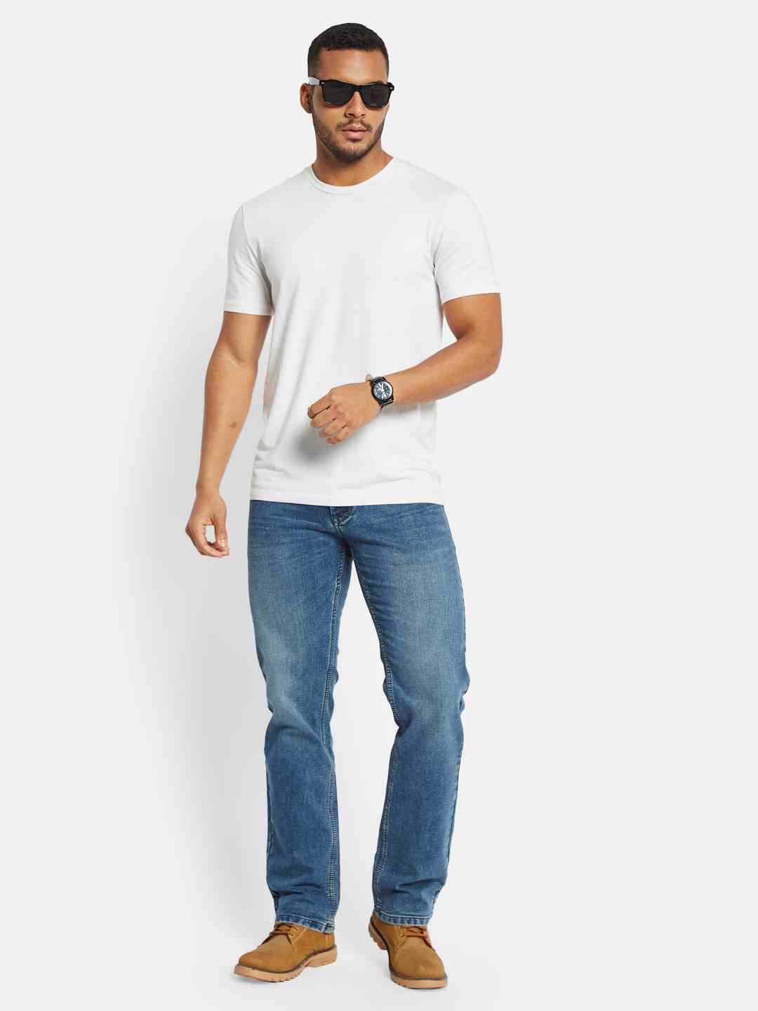 Octave Men Straight Fit Low Distress Light Fade Stretchable Jeans