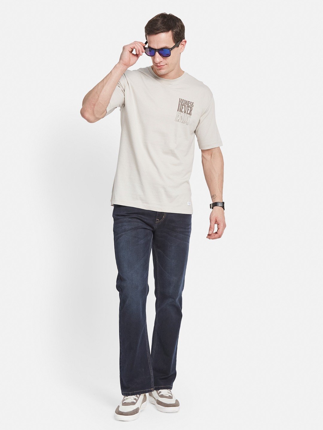 VERTICAL DENTED STRIPE ROUND NECK  LYCRA T-SHIRT
