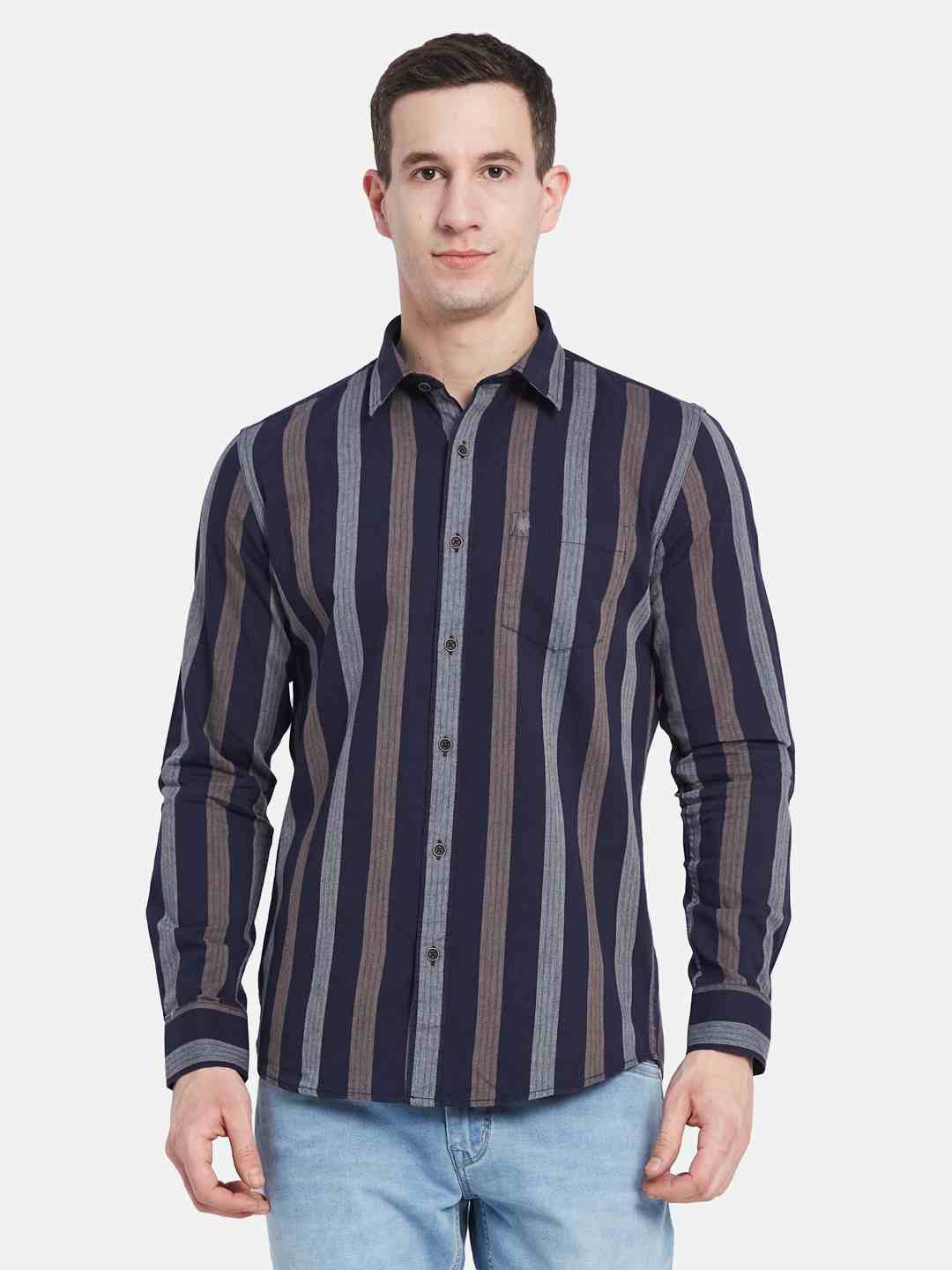 METTLE Men Multi Stripes Opaque Striped Casual Shirt