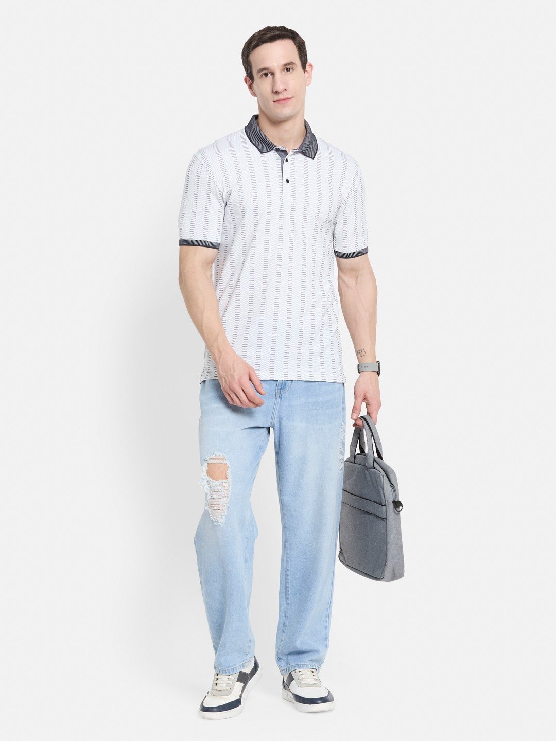 AOP MOTIF PRINT POLO NECK SINGLE JERSEY KNIT T-SHIRT