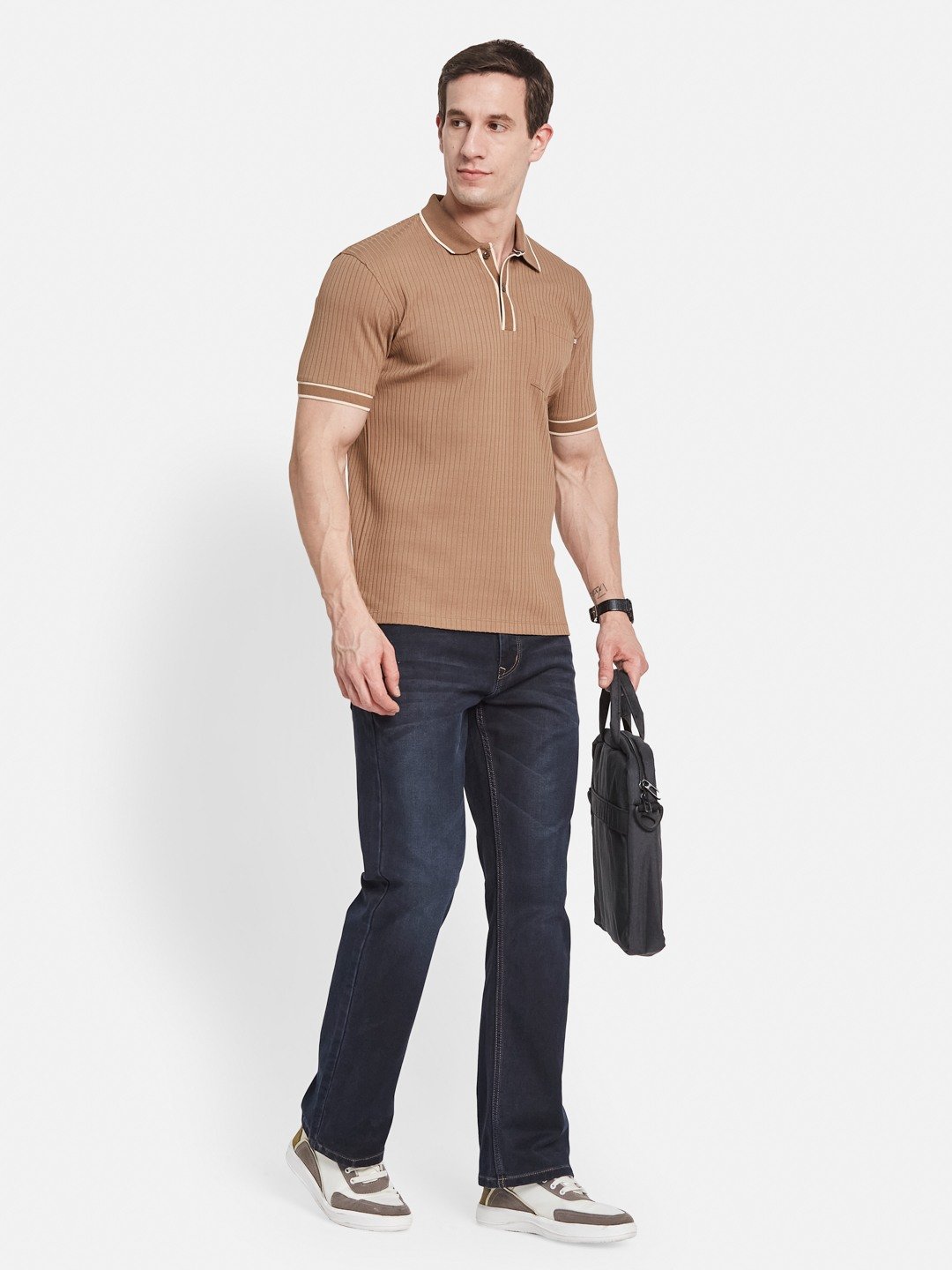 Octave Men Striped Polo Collar T-shirt