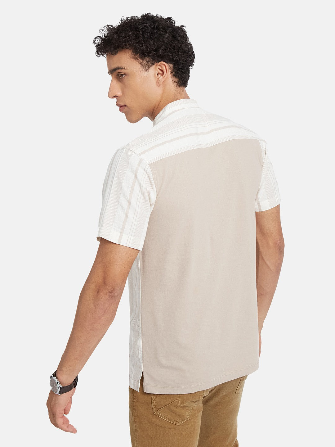 METTLE Striped Mandarin Collar Casual Cotton Shirt