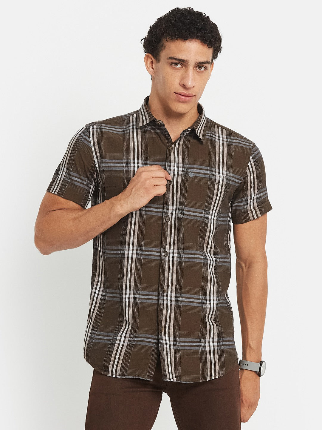 METTLE SS25 Striped Cotton Spread Collar Casual Shirt