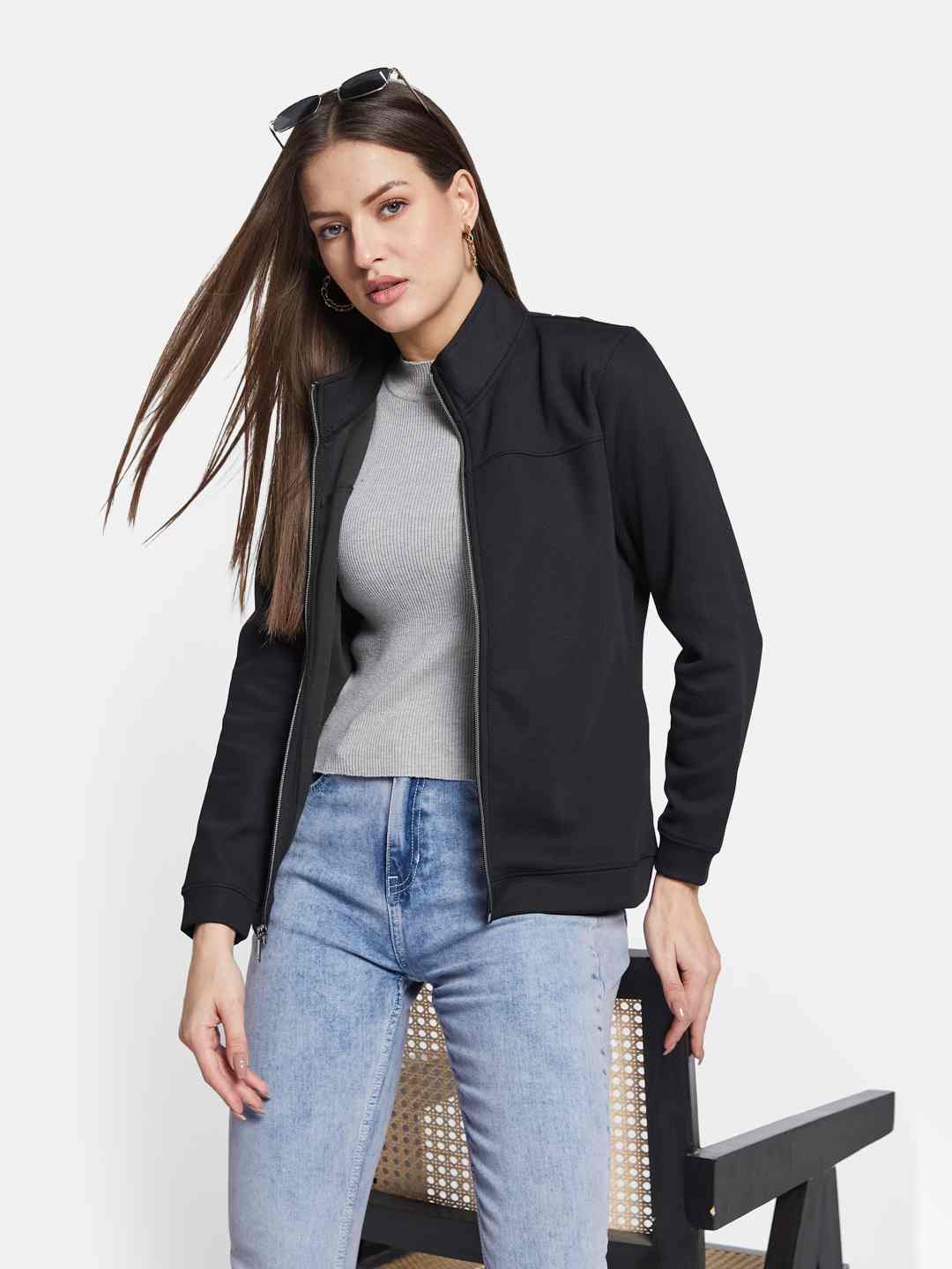 METTLE Women Mock Collar Sweatshirt