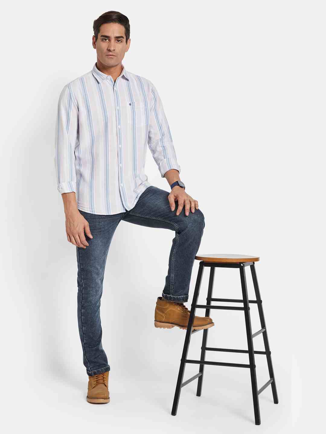 METTLE Men Multi Stripes Opaque Striped Casual Shirt