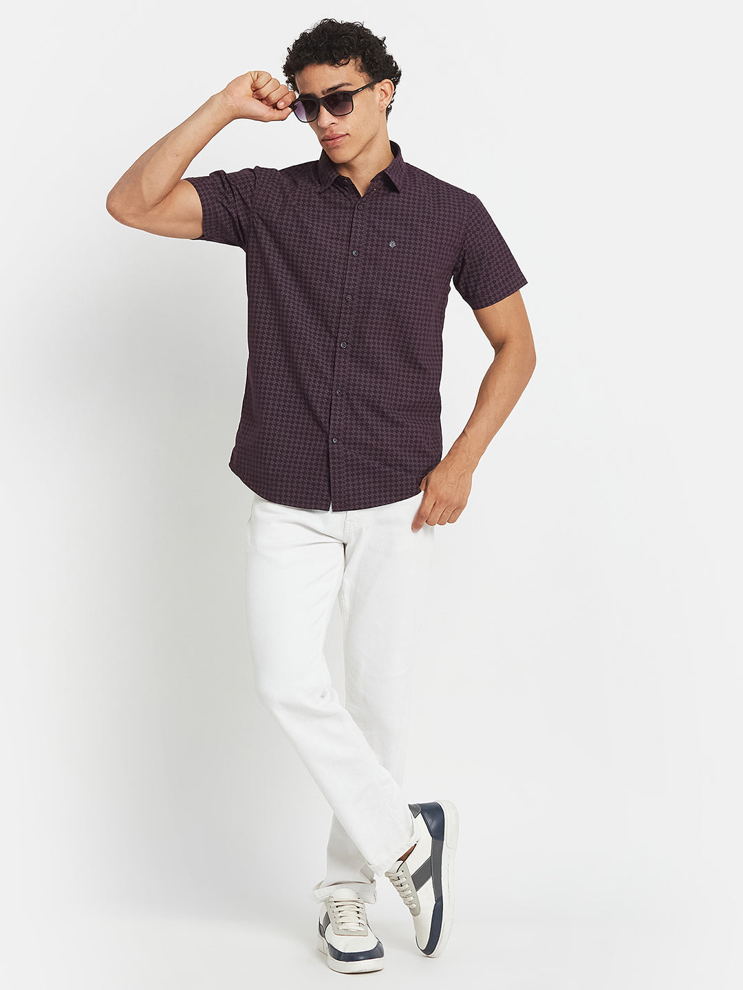METTLE Men Geometric Printed Spread Collar Cotton Casual Shirt