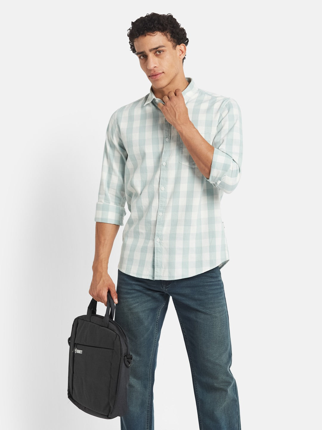 METTLE SS25 Checked Spread Collar Cotton Casual Shirt