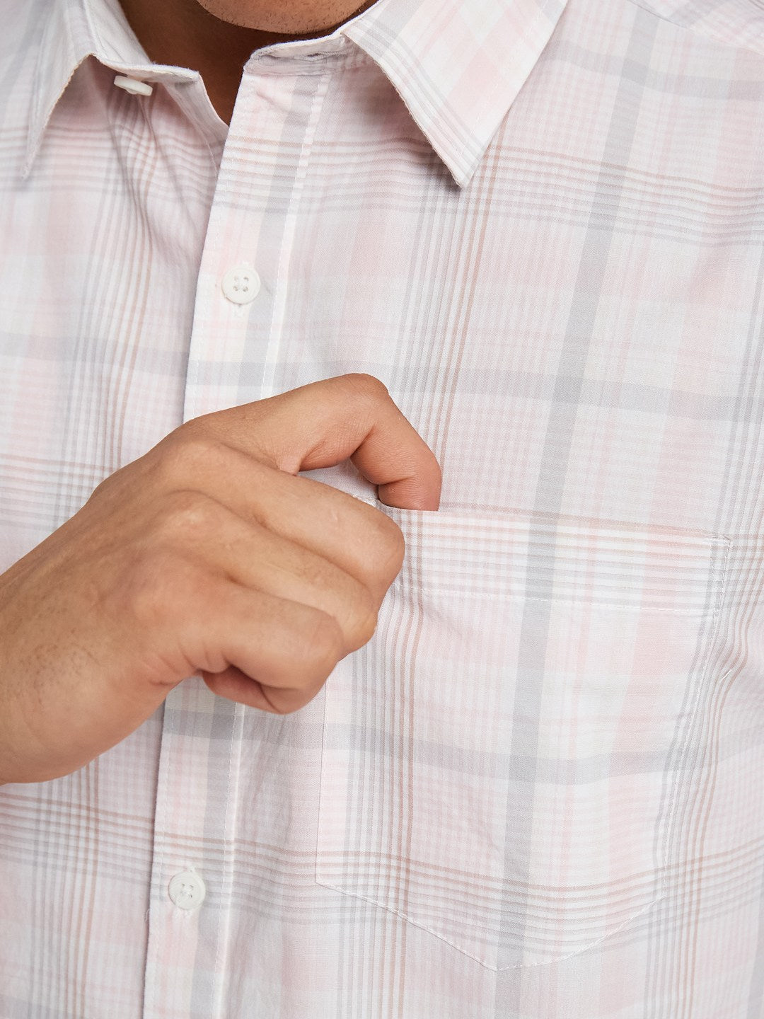 METTLE SS25 Checked Spread Collar Cotton Casual Shirt