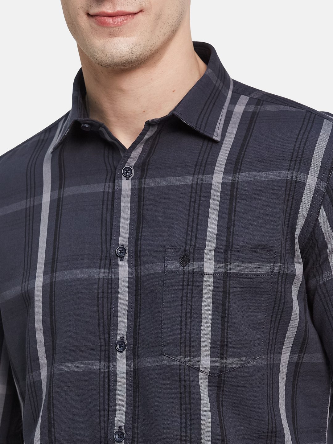 METTLE Men Spread Collar Buffalo Checked Cotton Casual Shirt