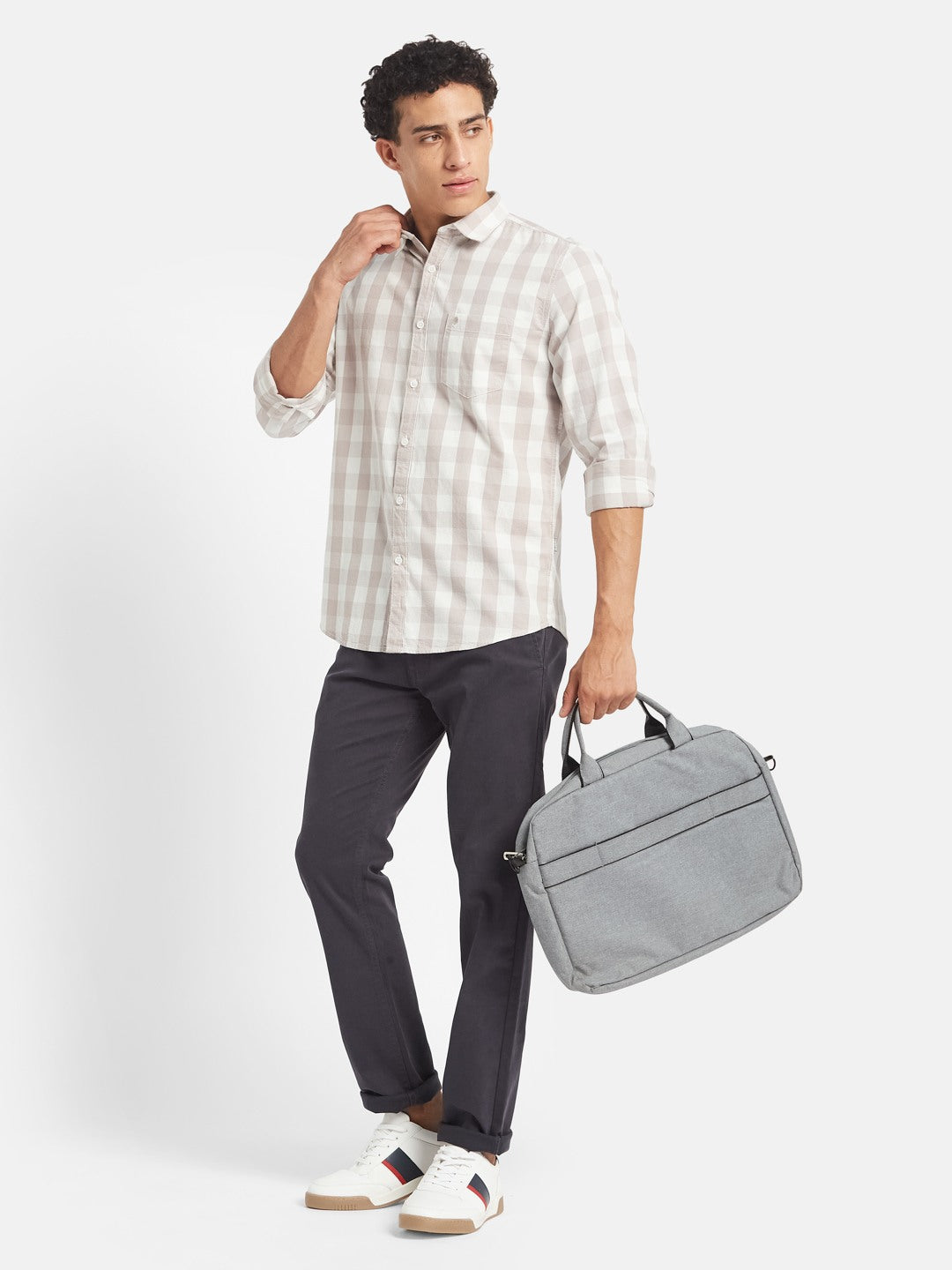 METTLE SS25 Checked Spread Collar Cotton Casual Shirt