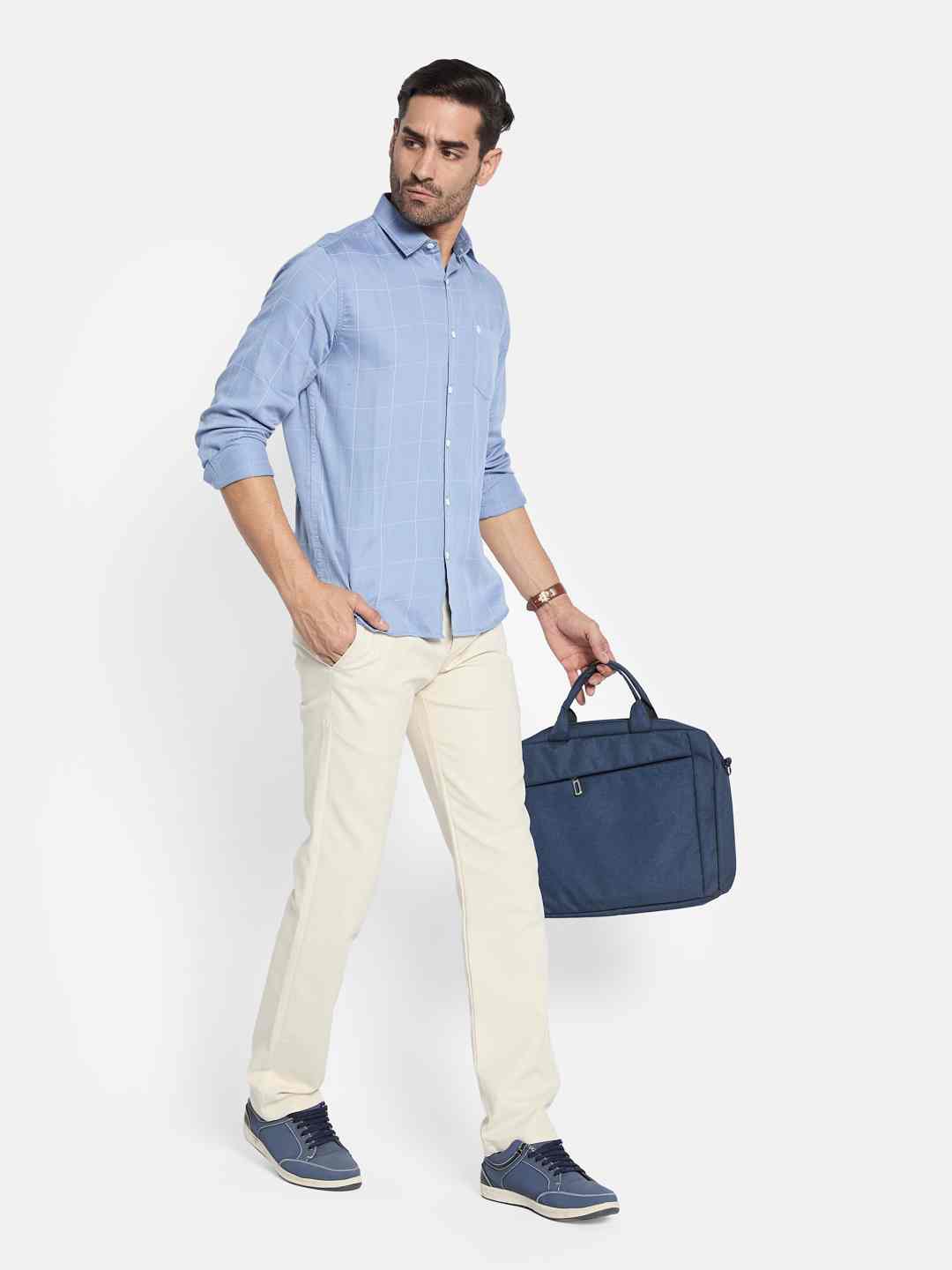 METTLE Men Spread Collar Checked Cotton Casual Shirt