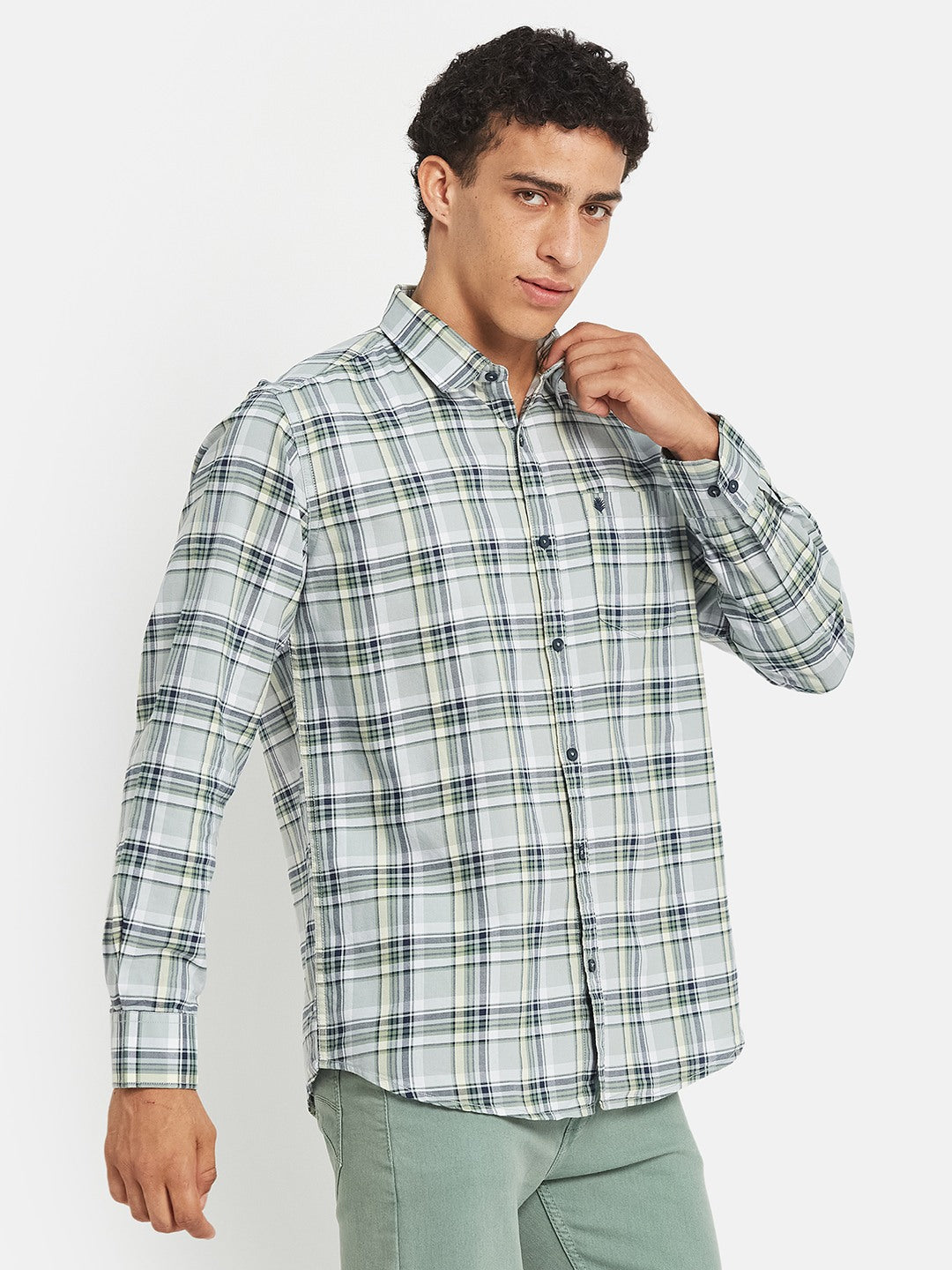 METTLE Men Tartan Checked Spread Collar Cotton Casual Shirt