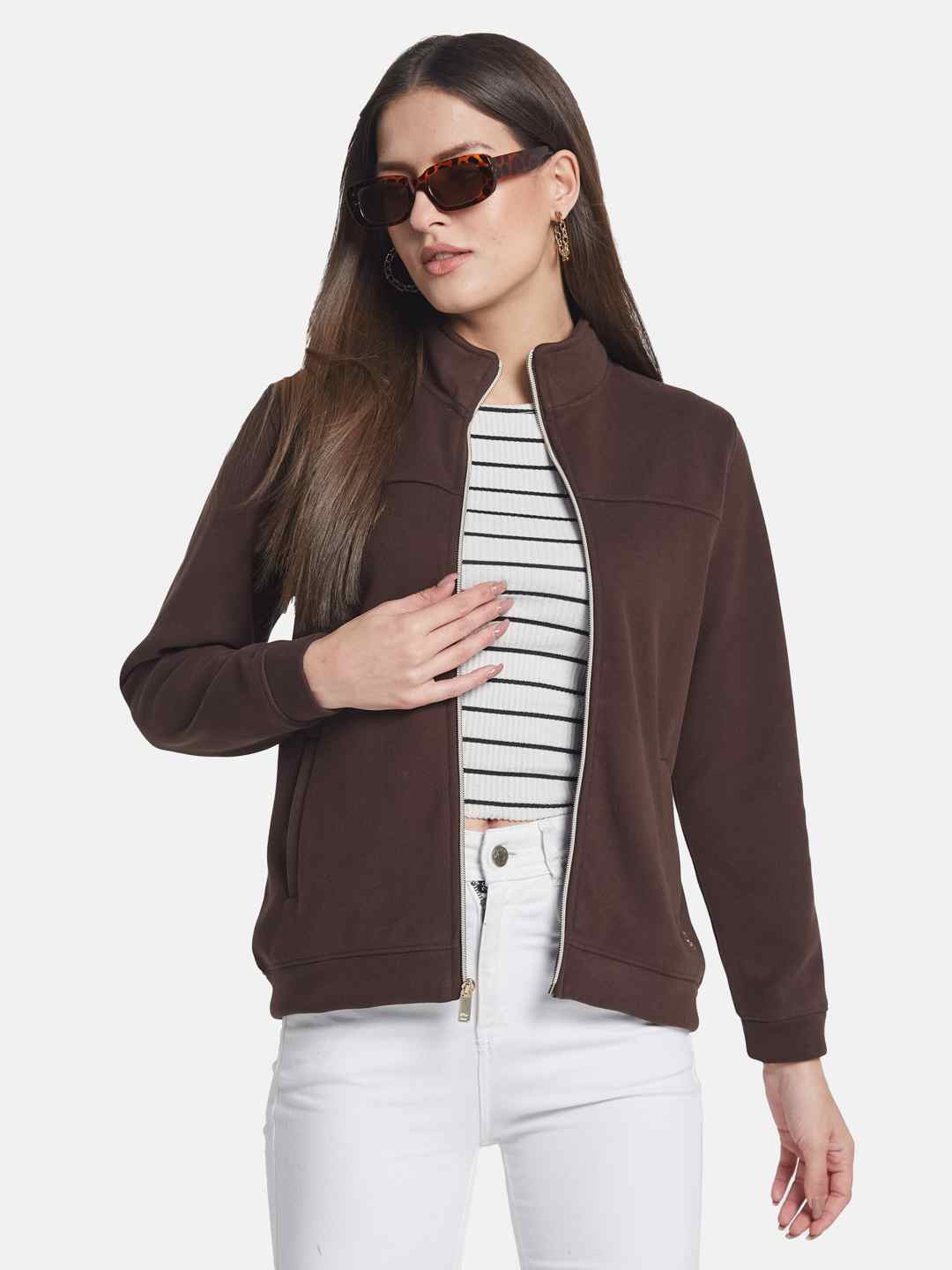 METTLE Women Mandarin Collar Long Sleeves Sweatshirt