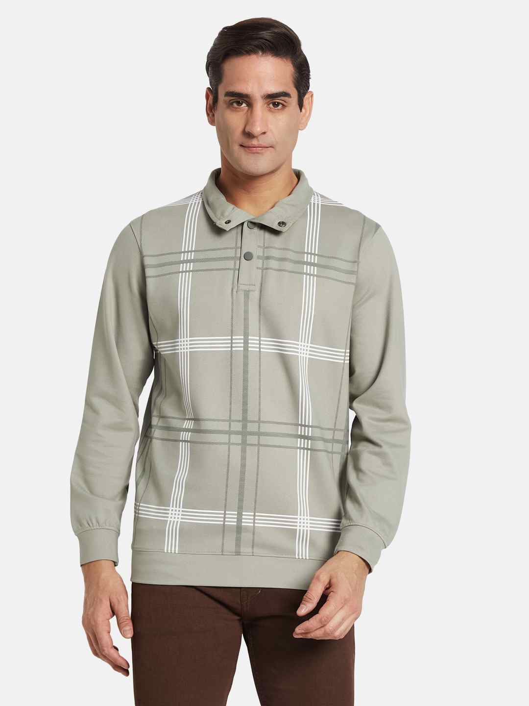 Octave Men Checked Shirt Collar Sweatshirt